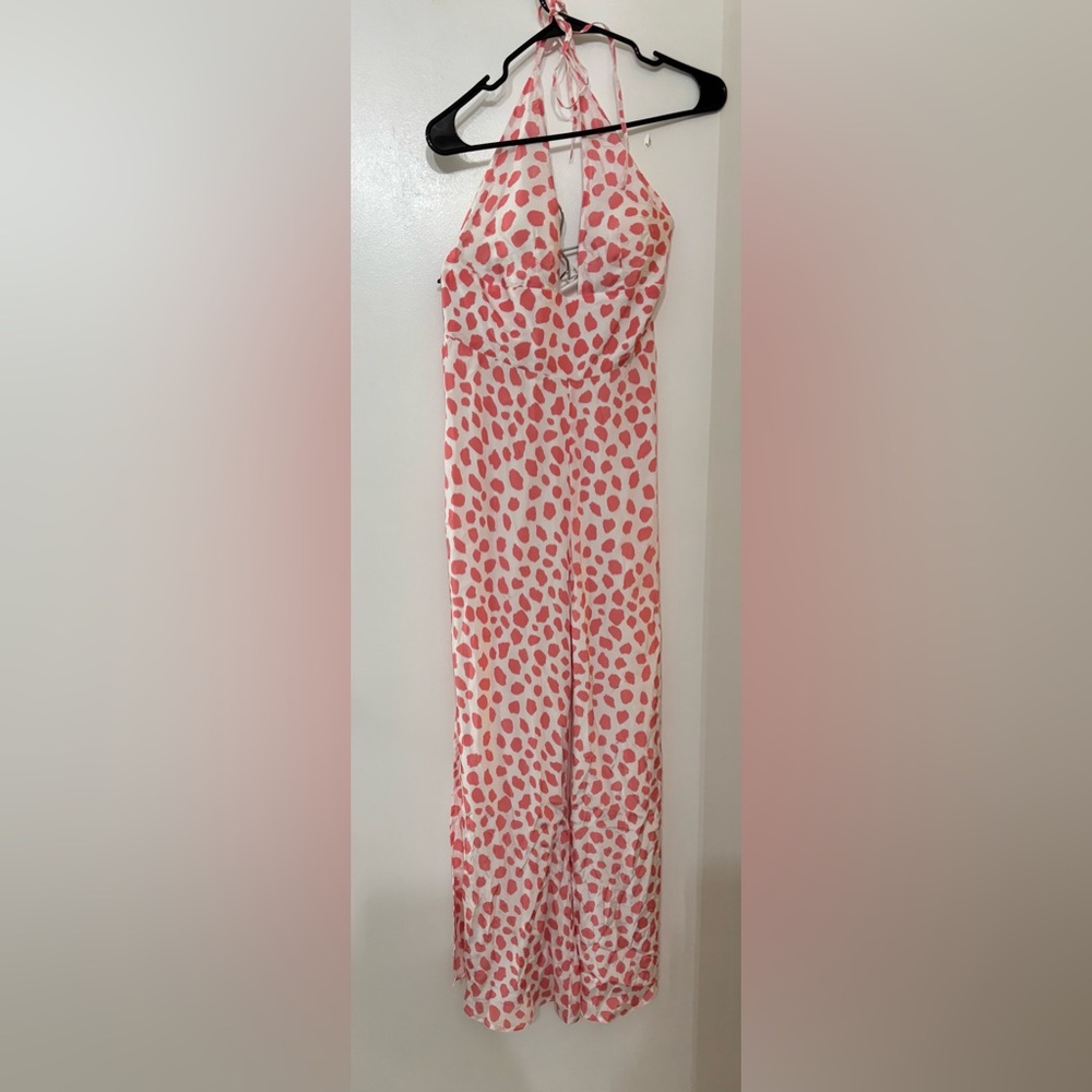 Alexandra Miro Irena Women leopard print Halter Top jumpsuit size small Resort
